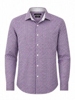 Van Heusen Purple and White Gingham Dress Shirt Slim Fit 16.5 L/G